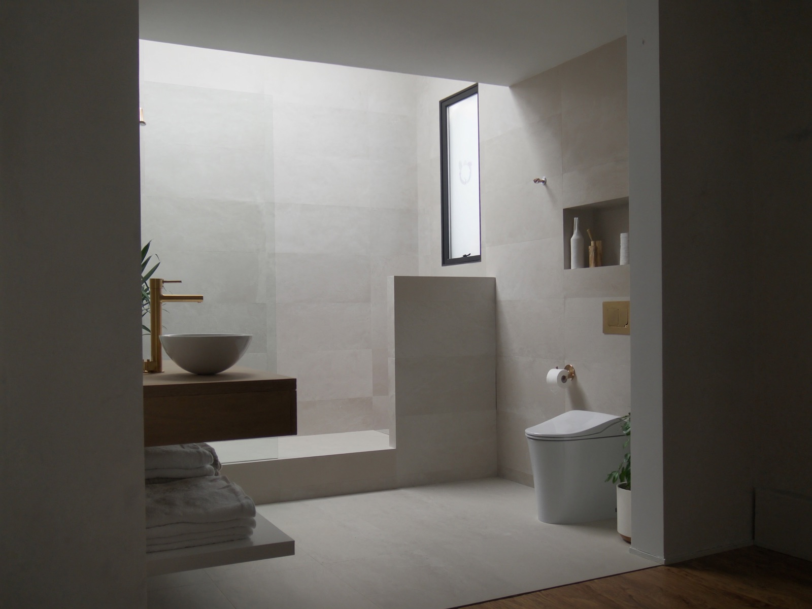 Contemporary bathroom with frosted window light