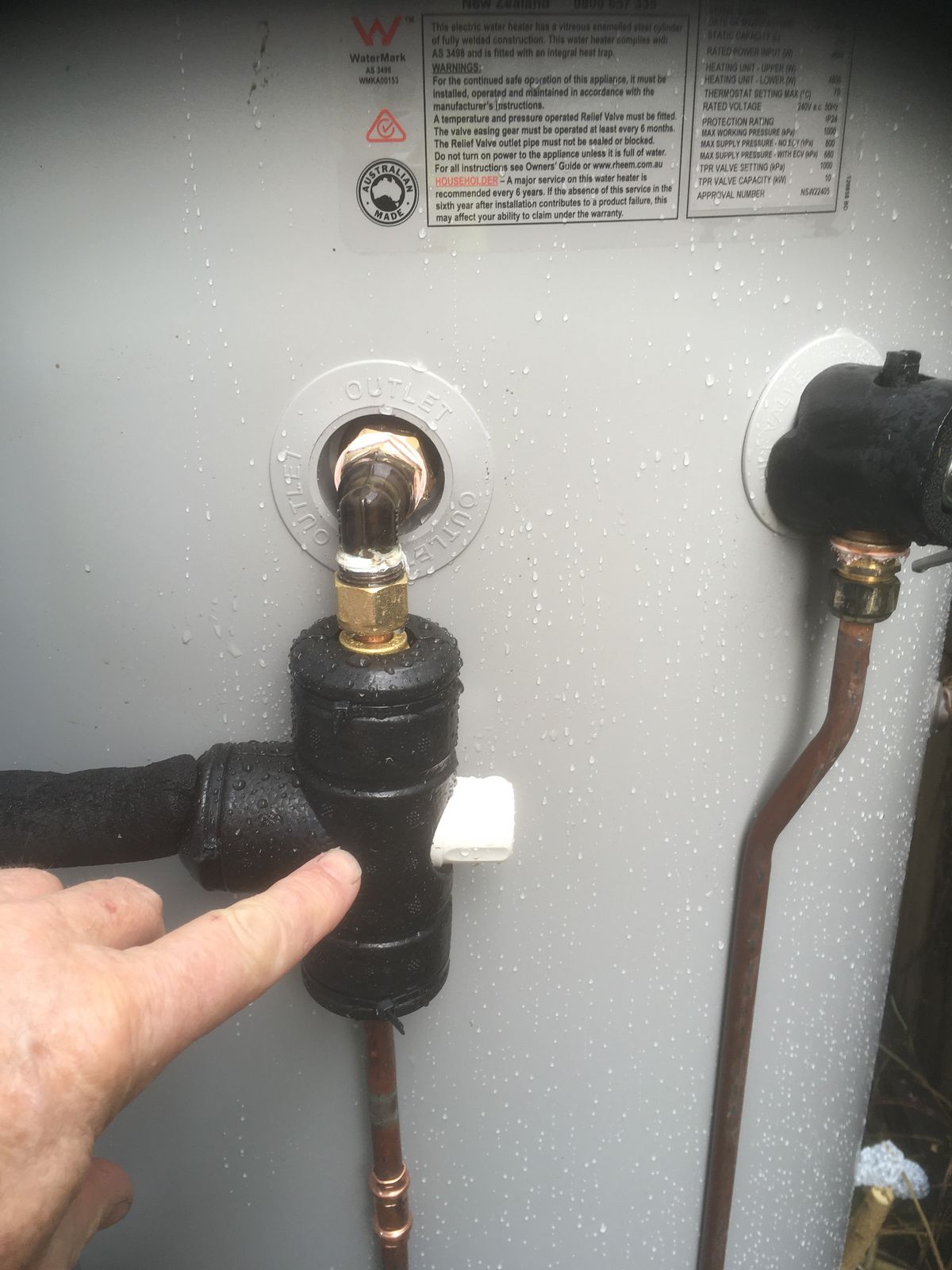 Hot water system valve during a service
